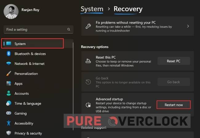 Windows Recovery Restart to Enable TPM 2.0